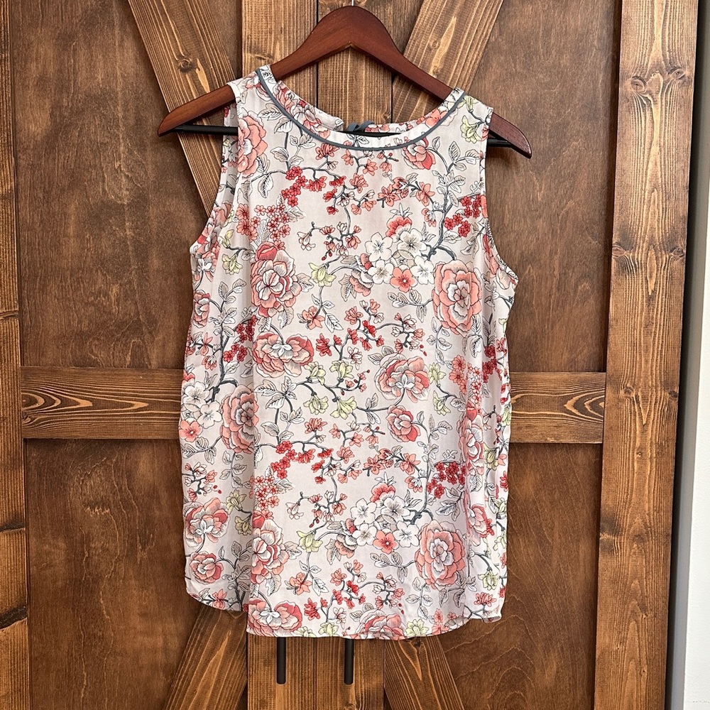 LOFT Floral Tank Top - Pink and Cream
